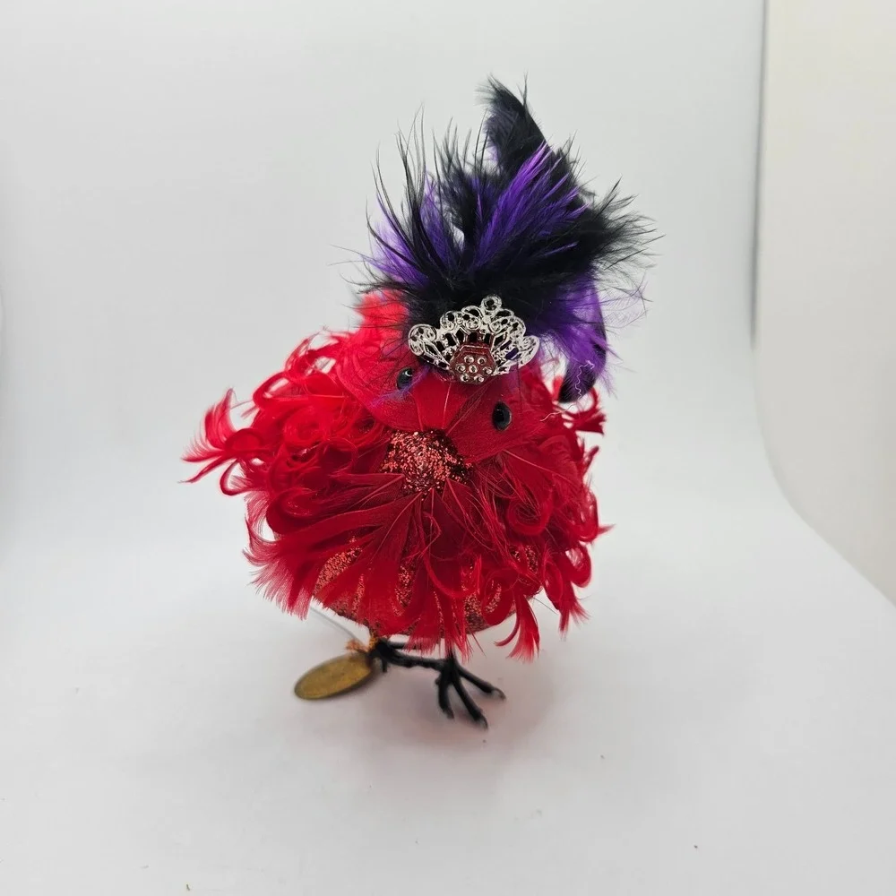 Katherine's Collection Red Feather Bird Ornament Glitter Crown Black Purple‎